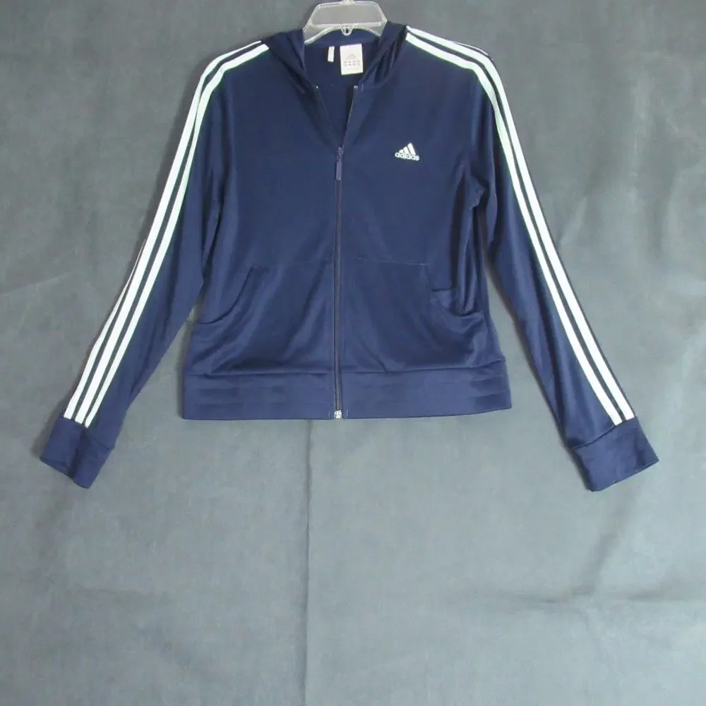 Adidas Jacket Boys Size Medium Blue Track Stripe Logo Full Zip Kids Active Sport